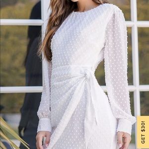 Much Love White Swiss Dot Long Sleeve Tie-Front Mini Dress